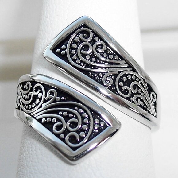 925 STERLING SILVER Unique Bali Bypass Swirl Ring - Picture 1 of 15